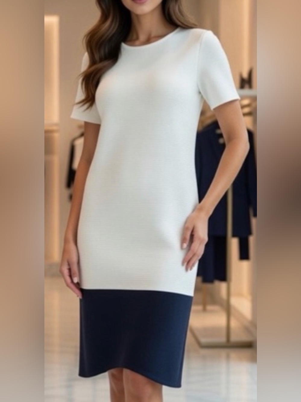 Esprit White & Navy Colorblock Shift Dress ✨